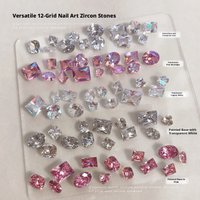 YYM 12PCS Grids Luxury Nail Zircon Charms Pointed Back Heart Square Ellipse Round Rhinestones DIY Manicure Decor Accessories