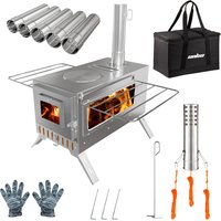 Hot Tent Stove, Unho Holzofen, tragbarer Holzofen mit 6 Edelstahl-Schornsteinrohren für Heizung und Kochen im Freien.