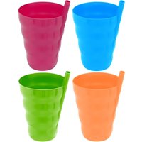 Pack of 4 10OZ Direct Cup with Straw for Kids Cup with Built in Straw Stackable BPA-Free Plastic Sip-A-Cup Drink Tumblers Milk