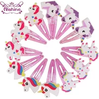 Nishine 10pcs/lot Unicorn Hair Clips Cartoon Animal Hairpins Cute Kids Headwear Baby Girls Hair Accessories Photo Props Gifts
