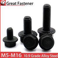 1-3PCS 10.9 Grade Carbon Steel Serrated External Hex Flange Full Thread Screws M5 M6 M8 M10 M12 M14 M16