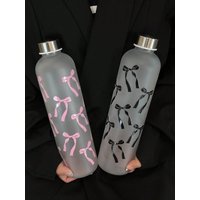 1000ml matte water cup | Original bow print design | Student cup frosted bow, stainless steel sports cover | Leak proof&gym