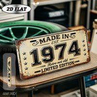 2D Flat Vintage 1974 Metal Aluminum Decorative Sign 30.48x15.24cm Retro Wall Art Plaque for Living Room Hallway Media Room Balco