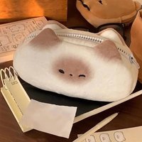 Cute French Toasted Pen Bag Plush Large Capacity Student Pencil Case Multi-Function Funny Stationery Storage Bag Organizer Gift