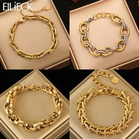 EILIECK Waterproof Stainless Steel Link Chain Cuban Bracelet Bangle For Women Statement Stylish Polished Gold Color Jewelry