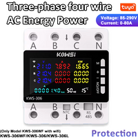TUYA Wifi/NO Wifi Energy Power Meter 3 Phase 4-wire DIN Rail Electric Wattmeter AC 85-290V Electricity Monitor Voltage Protector