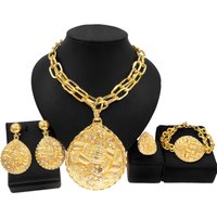 Newest Italian Golden Jewelry Set Woman Large Pendant Necklace Banquet Wedding Party Accessories Big Pendant
