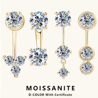 Lnngy Front Back Double Sided Moissanite Stud Earring Pendientes Plata 925 Sterling Silver Earrings For Women 2 in 1 Ear Jewelry