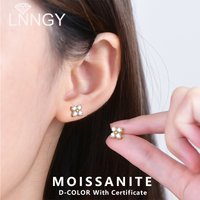 Lnngy Certified Moissanite Earrings For Women 925 Sterling Silver Four Leaf Clover Stud Earrings Moissanites Piercing Jewelry