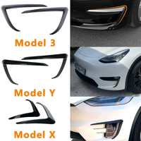 2X Front Fog Lamp Eyebrow Wind Knife For Tesla Model 3 Y X 2015-2023 ABS Glossy Black Fog Lamp Trim Carbon Look Blade Trim Light