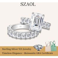14K Gold Filled 5CT Emerald Cut D Color Moissanite Engagement Ring GRA for Fiancee 925 Silver Bridal Sets Statement Wedding Band