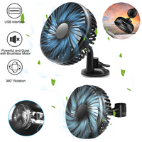 12V/24V Mini Car Fan ABS Black Auto Single Head Fan USB Universal Car Fan Suction Cup Car Seat Back Fan 360 ° Cooling Fan