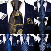 Hi-Tie Black Gold Paisley 63inch Mens Extra Long Ties for Men Woven Classic 160cm Men Necktie Pocket Square Set Cufflinks
