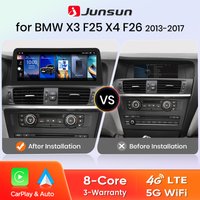 Junsun 12.3" Bezprzewodowe Carplay Android Auto Radio Samochodowe do BMW X3 F25 X4 F26 2010-2017 4G WiFi GPS Inteligentne Systemy Stereo