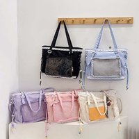 Lace Decoration Shoulder Ita Bag PVC Large Capacity Goth Transparent Handbag Waterproof PU Leather Y2K Anime Display Bag Women