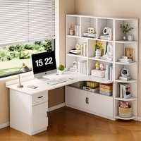 L Shaped Desk with 3 Drawers Corner Computer Desk with Power Outlets Large Storage L-Shaped Desk with Cabinet & Printer Stand