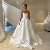 Eightree Women A-Line Wedding Dresses White Strapless Floor Length Bridal Dress Princess Evening Wedding Prom Gowns Customized