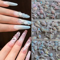 30/50/60pcs Aurora Pink White Ocean Shell Starfish Nail Charms 3D Mermaid Resin Conch Coconut tree Nail Gems Summer Nail Decor