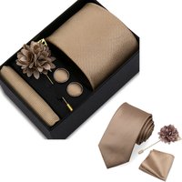 Solid Color Tie Set For Men Flower Pin Necktie Hanky Cufflinks Brooch Set For Man Ties Neck Buckles Flower Lapel Box Gravatas