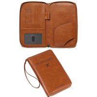 Travel Passport Wallet for Women, PU RFID Passport Cover Holder for Men Travel with Wristlet, Multiple Card Slots with ID Window