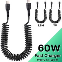 1m/1.5m/2m PD60W Type C To Type C Fast Charging Data Cable Retractable Data Cables Spring Wire for Huawei Xiaomi mobile phone