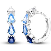 925 Sterling Silver Blue Gradient Teardrop CZ Huggie Hoop Earrings for Women Elegant Wedding Bridal Evening Party Jewelry