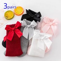 3Pairs/set Baby Girls Socks Big Bow Knee High Children's Home Mid Calf Princess Floor Sock Non-slip Kids Toddler Stockings 0-3Y