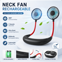 Portable USB Rechargeable Mini Sports 3-Speed Adjustable Neck Dual Fan for Home Travel Indoor Outdoor 360 Degree Adjustable