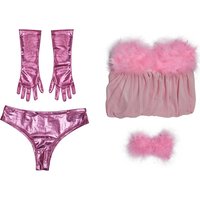 Austin Powers Fembot Cosplay Costume Sexy Pink Suspender Skirt Gloves Panties Mini Dress