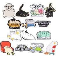 14styles Tired Meme Enamel Pin Procrastination Humor Brooches Duck Snail Badge Funny Work Lazy Cat Frog Jewelry Gift For Friends