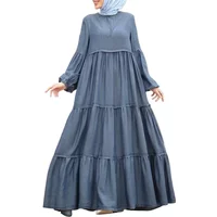 Islam Ramadan Abaya Sundress Women's Ruffled Abayas for Women Casual Loose Round Neck Long Sleeve Ladies Dress
