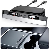 USB Hub for Tesla Model Y 2020-2024 Model 3 2020-2023 with Sliding Cover Multi Ports Fast Charger with Retractable Cables Waterp