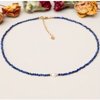 1pcs The best-selling natural stone 3mm faceted lapis lazuli + pearl pendant necklace as a gift.