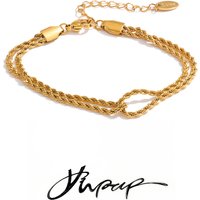 Yhpup Stainless Steel Double-Layer Chain Knot Bracelet Bangle Water Resistant Metal Fashion Basic Popular Jewelry Gift Wholesale