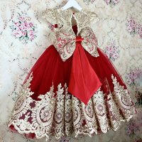 Customized Wedding Kids Appliques Flower Girl Dress for Tiered Tulle Princess Pageant Dress with Bow Custom Party Ball Gown