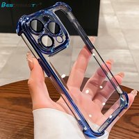 Luxury Electroplate Shockproof Transparent Phone Case For iPhone 17 Air 15 14 13 12 11 16 Pro Max Lens Films Bumper Clear Cover