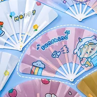 Fashion Summer Cute Cartoon Girl Cat Small Folding Hand Fan Children Student Portable Female Mini Plastic Chinese Seven Fold Fan