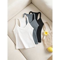 Women 3 Pack Ribbed Racerback Tank Top Set Casual V Neck Sleeveless Cami Top Set