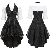 Steampunk Corset Dress Black Gothic Clothing for Women Pirate Corset Dresses Cosplay Shoulder Off Blouse Corset Dress Plus Size
