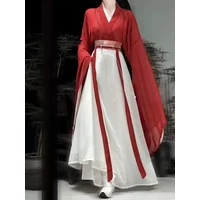 WeiJin Dynasty Red Hanfu Dress Chinese Traditional Women's Clothing Retro Stage Cospaly Princess Dance Costumes