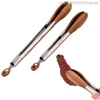 (Summer4)Cooking Tongs, Walnut Wood Tongs, Cooking Tongs, Stainless Steel Non-Slip Walnut Salad Tongs, Wooden Tongs Cookware