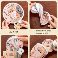 4 Cute Cat Folding Fans - Lucky Cat Design, 2-in-1 Cooling and Sunscreen, Outdoor Portable Handheld, Comes with Storage Bag, Sum