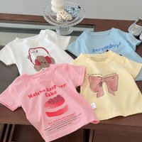 Summer Children Cotton Short Sleeve Tee Cute Cartoon Print Crew Neck Soft Tops For Baby Toddler Boys Girls Kids Wear