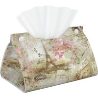 Custom France Paris Eiffel Tower Tissue Box Cover PU Leather Rectangular Flower Pink Facial Tissues Holder for Home