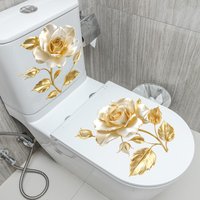 3D Flower Toilet Lid Sticker, WC Pedestal Pan Cover Decal, Waterproof Mural Art For Bathroom Vinly Decal