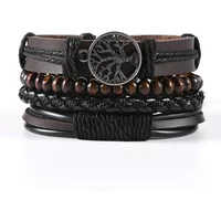 Vintage Leather Hand-knitted Couple Bracelet Set for Men Women Personality Design World Tree Bangle Jewelry Accessories Gift