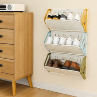 Plastic Folding Shoe Rack No Punching Space Saving Wall-Mounted Shoe Rack Large Capacity Door Shoe Rack Small Space Solution