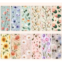 12pcs Floral Magnetic Bookmarks Set, Durable Paper Book Page Markers with Assorted Flower Designs for Reading and Books