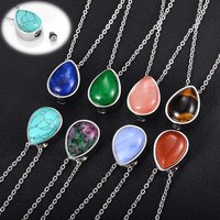 Fashion Natural Stone Cremation Necklace for Ashes Water Drop Shaped Base Urn Keepsake Pendant Stainless Steel Jewelry