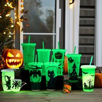 1PC 720ml Halloween Print Plastic Luminous Straw Cup Juice Milk Tea Coffee Cups for Party Supplies Funny Straw Cup Kitchen Drink